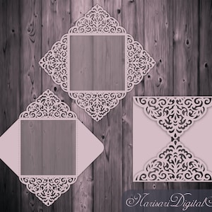 Laser cut card pattern, Wedding Invitation Four-fold envelope 5x5'', SVG, DXF Template, Quinceanera Invitation, Silhouette Cameo, Cricut