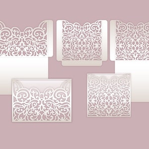 Ziertaschen-Hochzeitseinladungsumschlag 5x7, 5x5 SVG-Vorlagen, lasergeschnittener Vektor, Silhouette Cameo, digitale Cricut-Datei