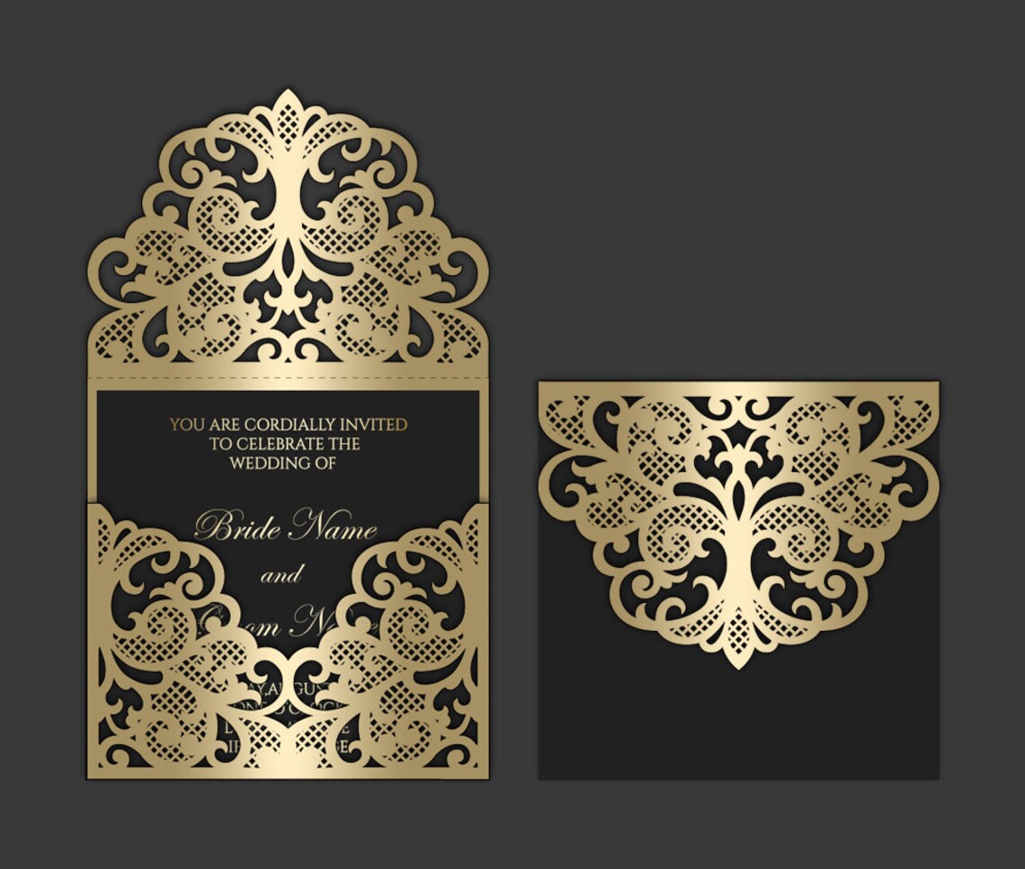 5x7 Laser Cut Pocket Wedding Invitation Envelope Grid Lace Etsy