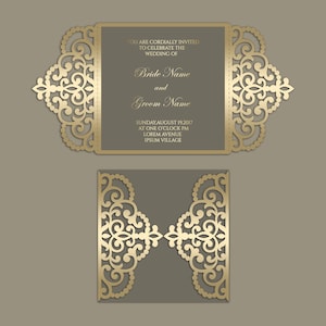 Ornate Gate-fold Wedding Invitation découpé au laser 5x5 Square Card Template, fichier de découpe SVG DXF, Silhouette Cameo, Cricut Téléchargement numérique