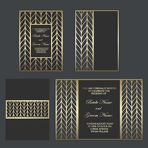 Laser cut Wedding Invitation Template set 5x7, Gate fold, Card, Bellyband, Envelope SVG, DXF, CDR cutting files, Silhouette Cameo, Cricut