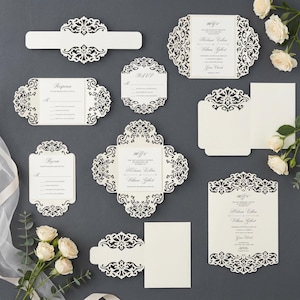 Big Set Cricut Wedding Invitation Template Gate Fold Card/Envelope/Bellyband. Menu, RSVP card SVG, DXF, Silhouette Cameo, Laser cut