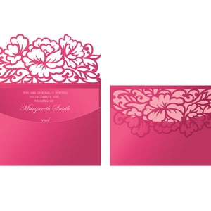 Laser cut Floral Pocket Wedding Invitation Envelope 5x7, SVG Template, Quinceanera card, vector cutting files, Silhouette Cameo, Cricut