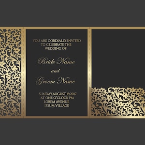 Tri Fold 5x7 Wedding Invitation Pocket Envelope SVG Template, ornamental lace design, laser cut file, Silhouette Cameo, Cricut cutting files