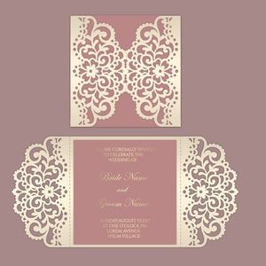 Floral Gate-fold Wedding Invitation laser cut 5x5 Square Card Template, fichier de découpe SVG DXF, Silhouette Cameo, Cricut Téléchargement numérique
