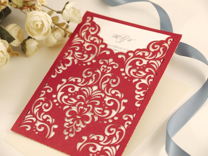 5x7 Laser Cut Pocket Wedding Invitation Envelope Damask Etsy Canada