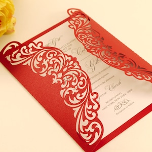5x7 Gate-fold Hochzeitseinladung, lasergeschnittene Kartenvorlage, verzierte Spitze SVG DXF-Schneidedatei, Silhouette Cameo, Cricut Digitaler Download