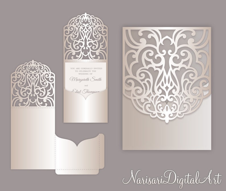 Download Laser cut Pocket Wedding Invitation Envelope 5x7 SVG | Etsy
