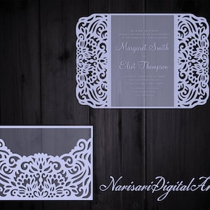 5x7 Wedding Invitation Pocket Envelope & RSVP card SVG Template, Quinceanera Invitation, laser cutting file, Silhouette Cameo, Cricut