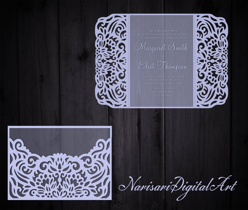 Download 5x7 Wedding Invitation Pocket Envelope & RSVP card SVG | Etsy