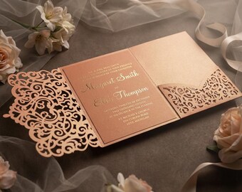 Tri-Fold Ornamental 5x7 Wedding Invitation Pocket Envelope SVG Template, Quinceanera invite, laser cut file, Silhouette Cameo, Cricut