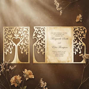 Tree Gate fold laser cut Wedding Invitation Template, Quinceanera, DXF, DWG, SVG cutting file, Silhouette Cameo, Cricut Digital download