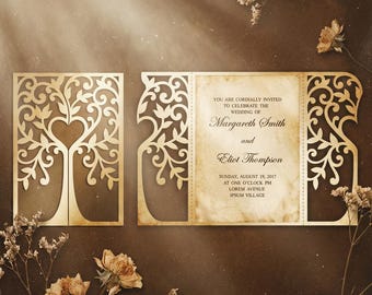 Tree Gate fold laser cut Wedding Invitation Template, Quinceanera, DXF, DWG, SVG cutting file, Silhouette Cameo, Cricut Digital download