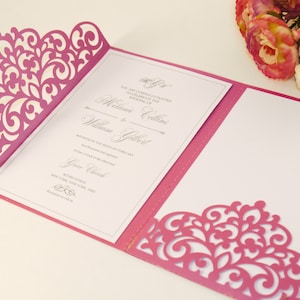 Tri Fold 5x7 Wedding Invitation Pocket Envelope SVG Template, ornamental lace design, laser cut file, Silhouette Cameo, Cricut cutting files