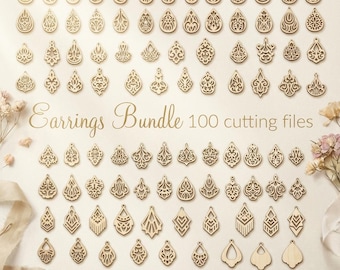 Laser cut earring template - SVG earrings bundle, Glowforge, Cricut file, Pendant digital download, Leather - veneer - Wooden Jewelry making