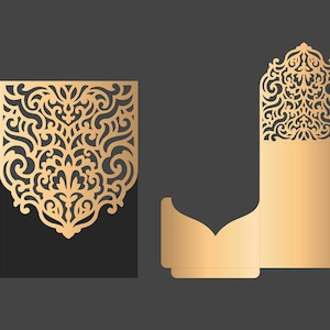 Envelope de bolso para convite de casamento e cartão meio dobrado. Modelo SVG, Quinceanera, Batizado, arquivo de corte a laser, Silhouette Cameo, Cricut