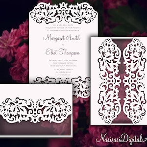 Set Laser cut Wedding Invitation Card Templates 5x7&#39;&#39;, Gate fold, Quinceanera Invitation, SVG card cutting files, Silhouette Cameo, Cricut