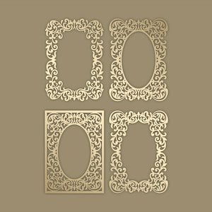 Ornamental laser cut Wedding Invitation Card frame templates 5x7 Vector DXF SVG PLT files, for Silhouette Cameo, Cricut cutting files