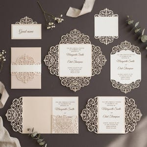 Set Cricut Wedding Invitation Template Tri Fold envelope / Gate Fold / Bellyband. Menu, Place card, RSVP Silhouette Cameo, Laser cut