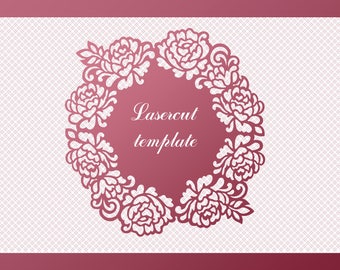 Floral edge Doily, Peonies Cricut / Silhouette template, vector Cut File SVG, DXF, PNG Cake decoration, stencil, round coaster, wall decor