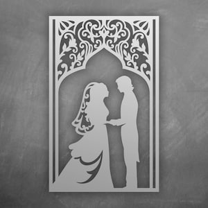 Bride & Groom Card template - Wedding Anniversary Paper Cut Gift DXF SVG PLT invitation files, Silhouette Cameo, Cricut cutting machines