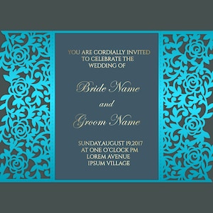 5x7 Gate-fold Wedding Invitation laser cut Card Template, SVG DXF cutting file, Silhouette Cameo, Cricut Digital download