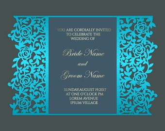 5x7 Gate-fold Wedding Invitation laser cut Card Template, SVG DXF cutting file, Silhouette Cameo, Cricut Digital download