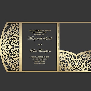 Tri Fold 5x7 Wedding Invitation Pocket Envelope SVG Template, ornamental lace design, laser cut file, Silhouette Cameo, Cricut cutting files