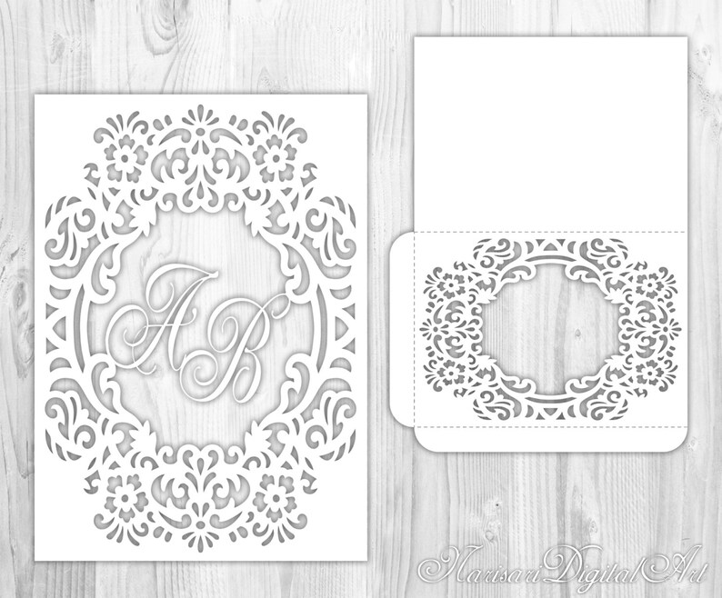 Download Floral wreath monogram frame envelope card Wedding Invitation | Etsy