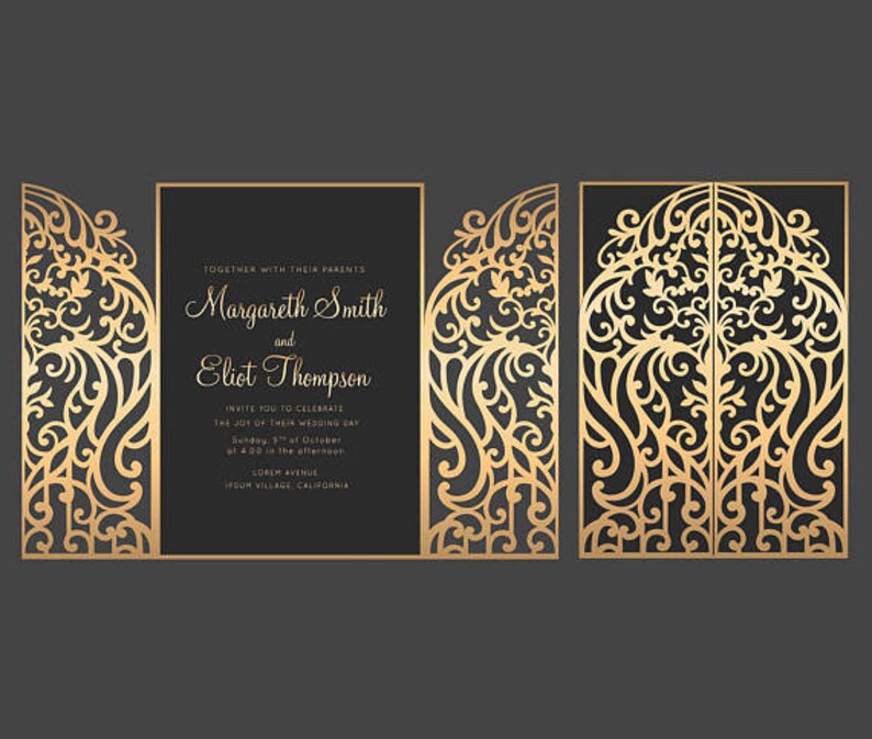 5x7'' Gate Fold Door Wedding Invitation Card Template Etsy