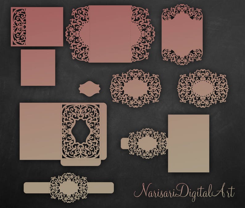 Laser Cut Wedding Invitations Set Flourish Cricut Templates Etsy