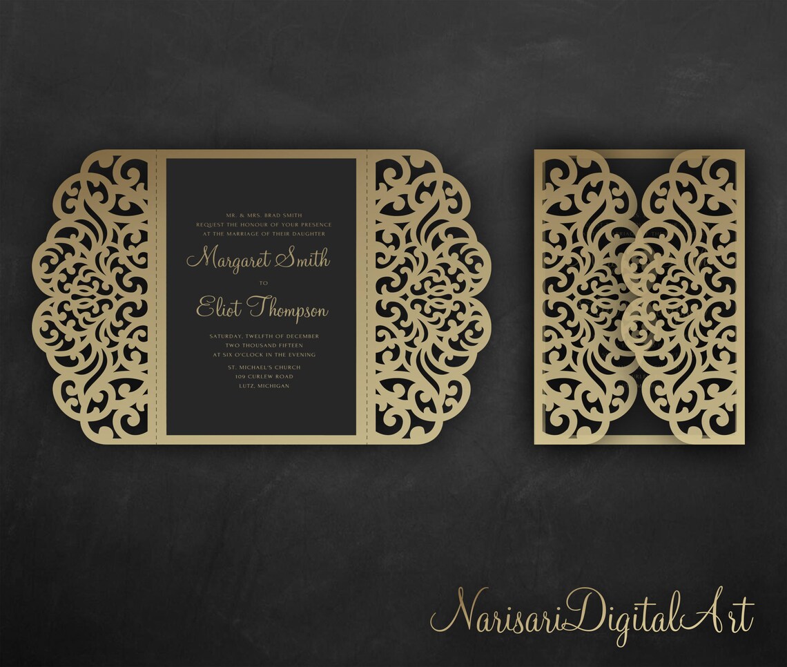 Laser cut wedding invitation Set Cricut Template Gate Fold Etsy