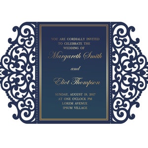 Gate-fold Wedding invitation template - Laser Cut envelope design - SVG, DXF, AI Silhouette Cameo - Cricut files - Instant Download