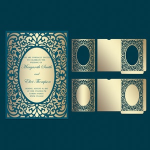 Hochzeitseinladungstasche, ovaler Rahmen, Umschlag, 5 x 7 SVG-Vorlage, Quinceanera, Laser-Papierschneidedatei, Silhouette Cameo, Cricut