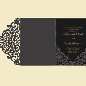 Tri Fold 5x7 Wedding Invitation Pocket Envelope SVG Template, ornamental lace design, laser cut file, Silhouette Cameo, Cricut