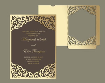Enveloppe de cadre de poche d’invitation de mariage - Carte découpée au laser 5x7 Modèle SVG, Quinceanera, fichier de découpe laser, Silhouette Cameo, Cricut