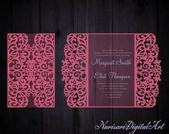 5x7'' 5.5x8.5'' Gate-fold Wedding Invitation Card Templates, Quinceanera, laser cut, SVG cutting file, Silhouette Cameo, Cricut pattern