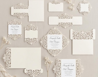 Set Cricut Wedding Invitation Template Tri Fold, Gate Fold Card/Envelope/Bellyband. Menu, RSVP SVG, DXF, Silhouette Cameo, Laser cut