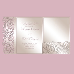 Tri Fold 5x7 Wedding Invitation Pocket Envelope SVG Template, ornamental lace design, laser cut file, Silhouette Cameo, Cricut