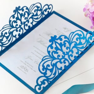 5x7 Gate-fold Wedding Invitation laser cut Card Template, Ornate dentelle SVG DXF fichier de coupe, Silhouette Cameo, Cricut Téléchargement numérique
