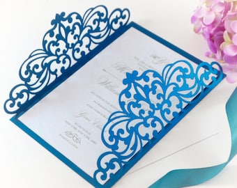 5x7 Gate-fold Wedding Invitation laser cut Card Template, Ornate lace SVG DXF cutting file, Silhouette Cameo, Cricut Digital download