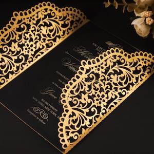 5x7 Gate-fold Hochzeitseinladung, lasergeschnittene Kartenvorlage, verzierte Spitze SVG DXF-Schneidedatei, Silhouette Cameo, Cricut Digitaler Download