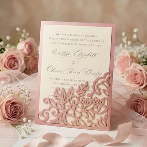 Floral Pocket Wedding Invitation Envelope 5x7, SVG Template, Quinceanera card, laser cut vector, Silhouette Cameo, Cricut digital file