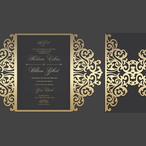 5x7 Gate-fold Hochzeitseinladung, lasergeschnittene Kartenvorlage, SVG DXF-Schneidedatei, Silhouette Cameo, Cricut Digitaler Download