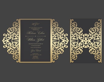 5x7 Gate-fold Wedding Invitation laser cut Card Template, SVG DXF cutting file, Silhouette Cameo, Cricut Digital download