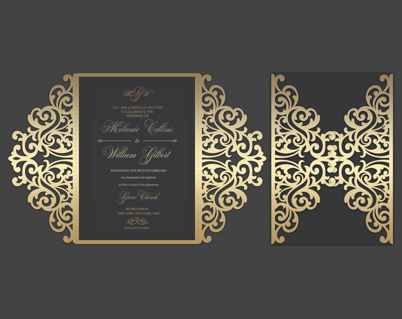 Download 5x7 Gate-fold Wedding Invitation laser cut Card Template ...