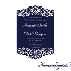 Modelo de cartão de convite de casamento ornamental 5x7 '', arquivo de corte DXF SVG de design vetorial de renda, para Silhouette Cameo, máquinas de corte Cricut