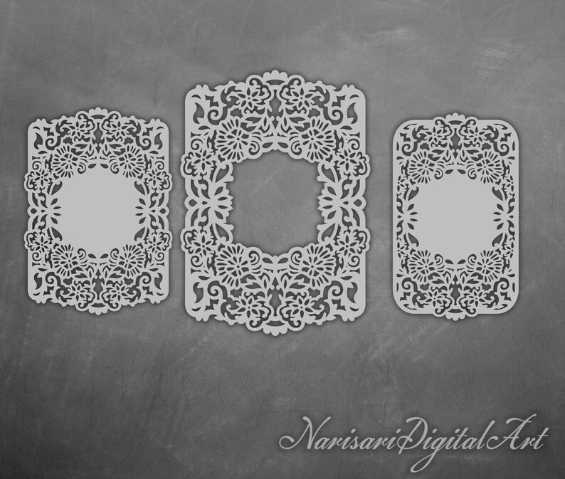 Download Invitation Kits Floral Set Cricut Wedding Invitation Template Frame Card Four Fold Gate Fold Bellyband Svg Cutting Files Laser Cut Silhouette Cameo Paper Party Supplies