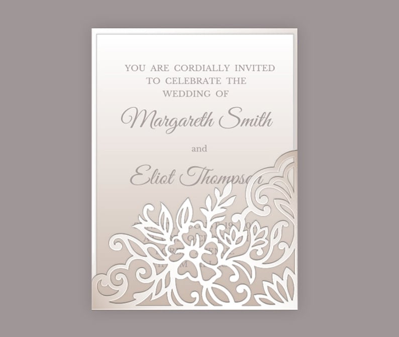 Download Floral Pocket Wedding Invitation Envelope 5x7 Quinceanera Card Cricut Digital File Svg Template Silhouette Cameo Laser Cut Vector Invitations Announcements Paper Party Supplies
