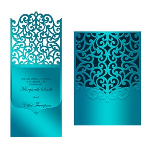 Busta per invito a nozze tascabile tagliata al laser 5x7, modello SVG, carta Quinceanera, file di taglio vettoriali, Silhouette Cameo, Cricut